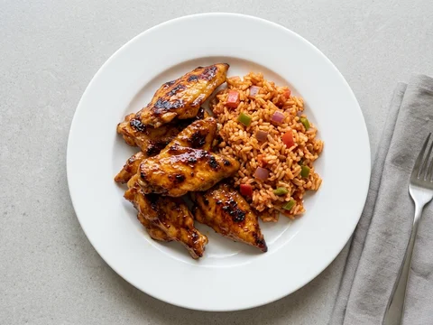 Smoky BBQ Chicken Ribs with Spanish Rice — 43g protein chef-made ready meal delivered by Foober
