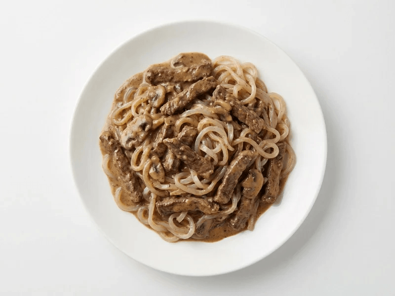 Beef Stroganoff With Konjac Noodles — 28g protein chef-made ready meal delivered by Foober