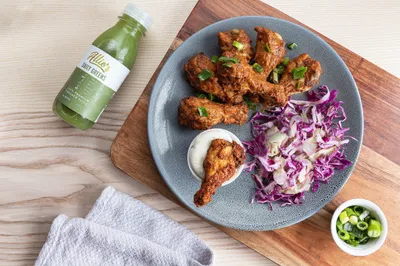 Buffalo Chicken Wings with Summer Slaw and Ranch Dipping Sauce — 34g protein chef-made ready meal delivered by Foober