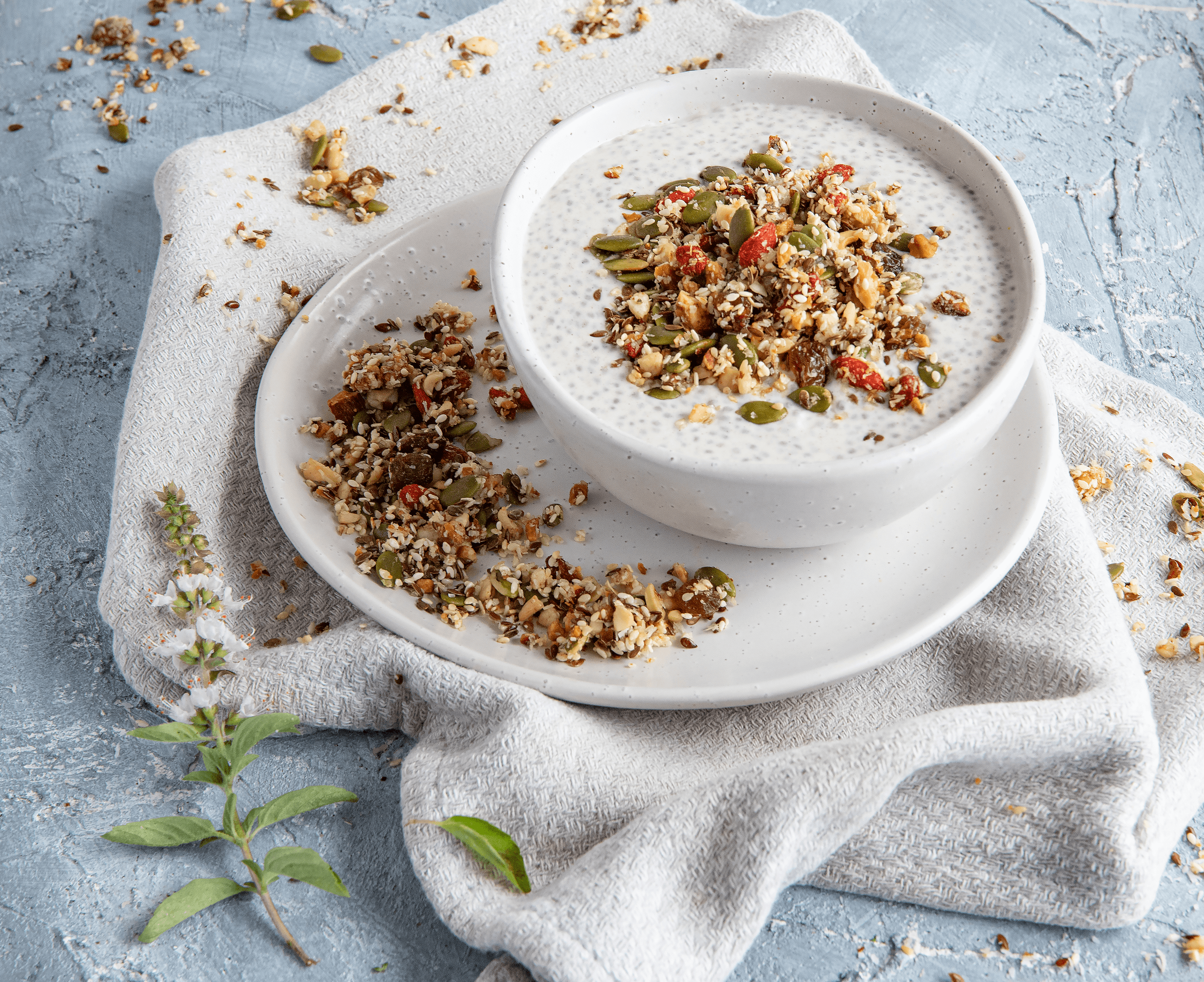 Coconut Chia Porridge With Superfood Granola Compote — 7g protein chef-made ready meal delivered by Foober