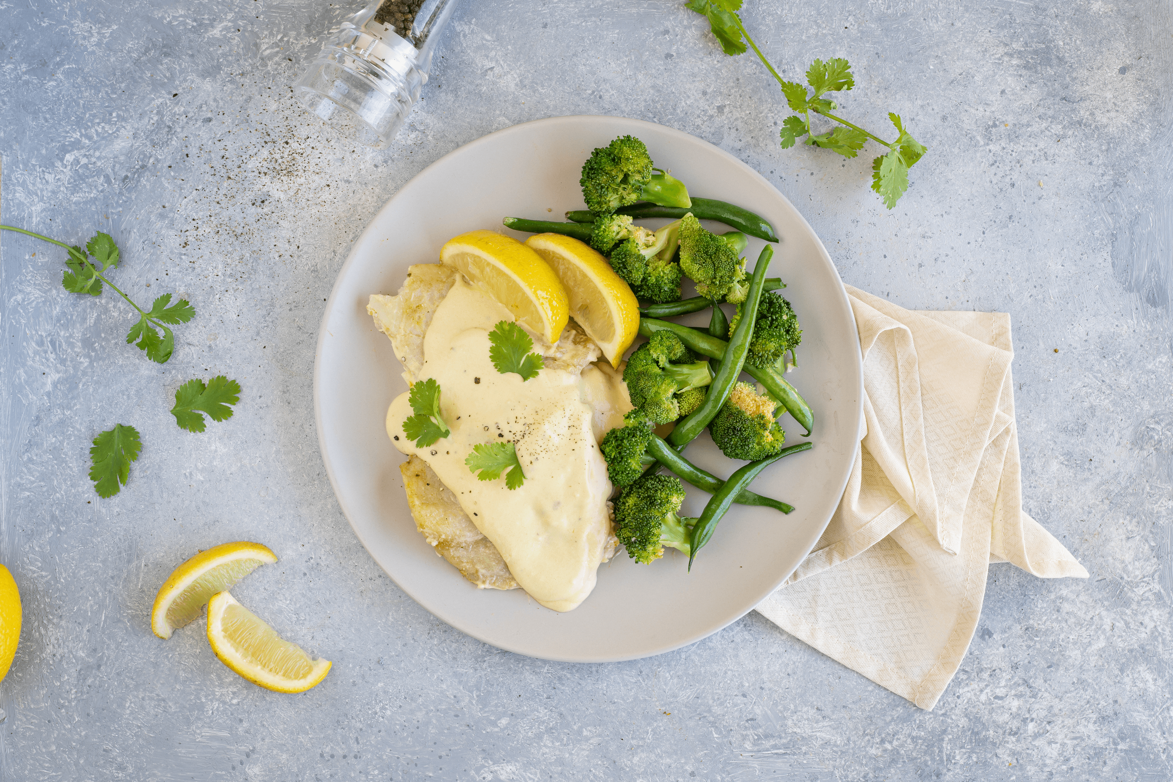 Creamy Lemon Dijon Fish with Vegetables — 30g protein chef-made ready meal delivered by Foober