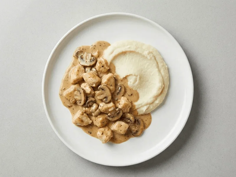 Creamy Mushroom Chicken with Cauliflower Mash — 27g protein chef-made ready meal delivered by Foober