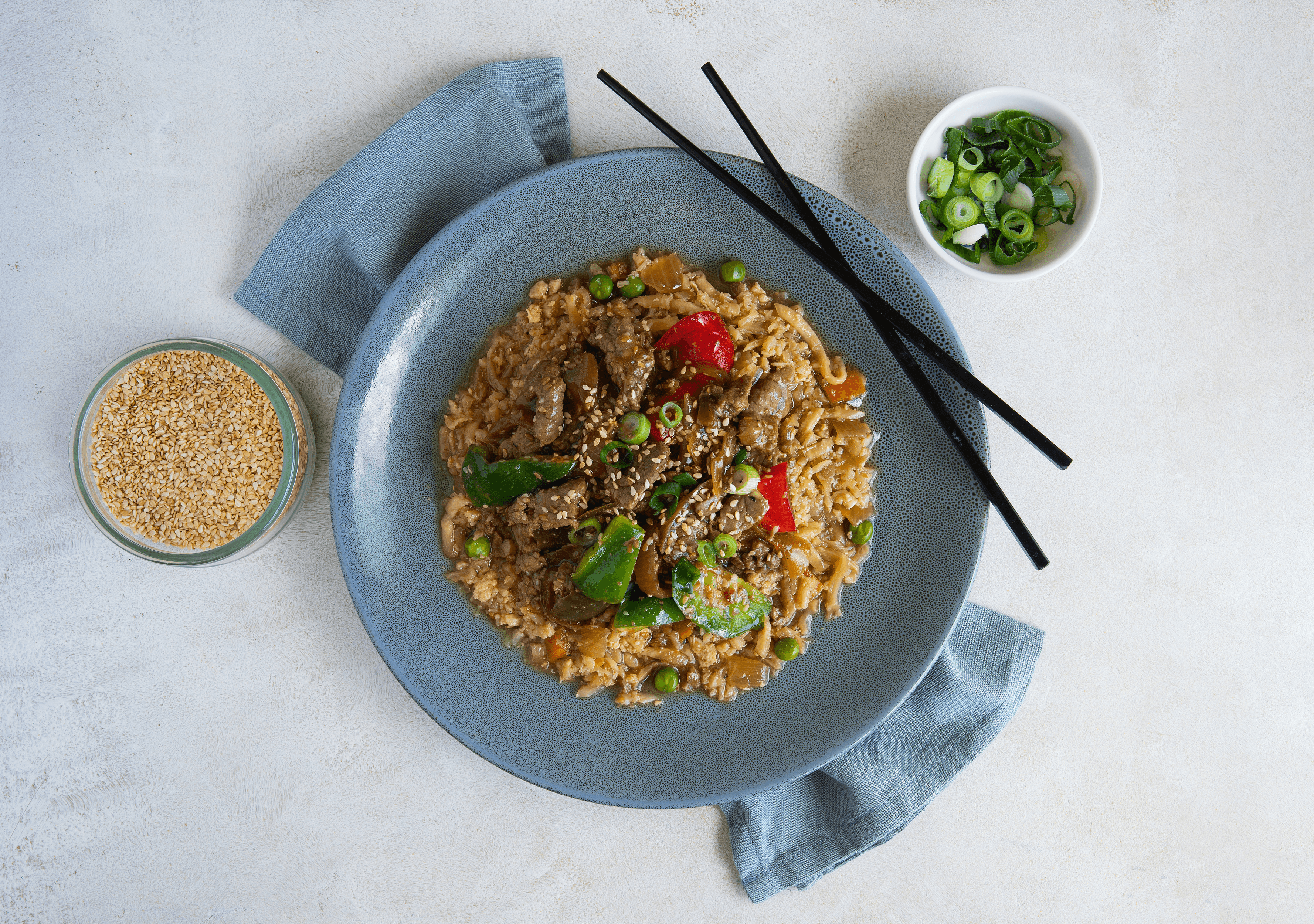 Mongolian Beef with Cauli Fried Rice — 26g protein chef-made ready meal delivered by Foober