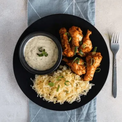 Peri Peri Drummettes with Sauerkraut and Lemon Herb Dip — 29g protein chef-made ready meal delivered by Foober