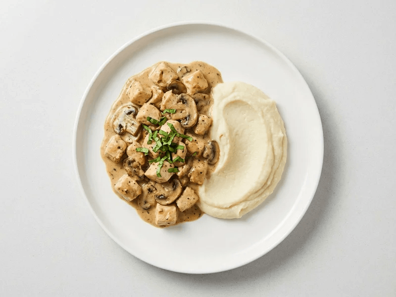 PUMPED - Creamy Mushroom Chicken with Cauli Mash — 49g protein chef-made ready meal delivered by Foober