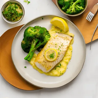 Seared Fish with Lemon Chive Sauce and Cauli Mash — 34g protein chef-made ready meal delivered by Foober