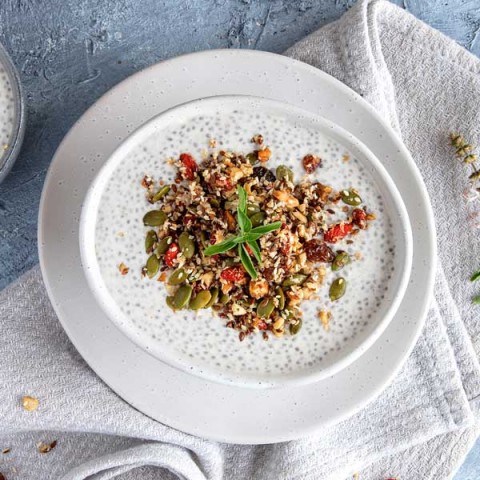 Coconut Chia Porridge With Superfood Granola Compote