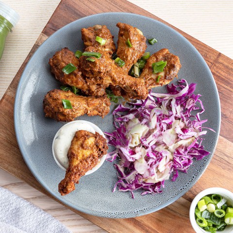 Buffalo Chicken Wings with Summer Slaw and Ranch Dipping Sauce