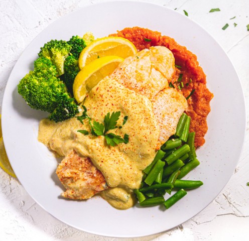 LARGE - Lemon Dijon Fish with Sweet Potato Mash and Vegetables